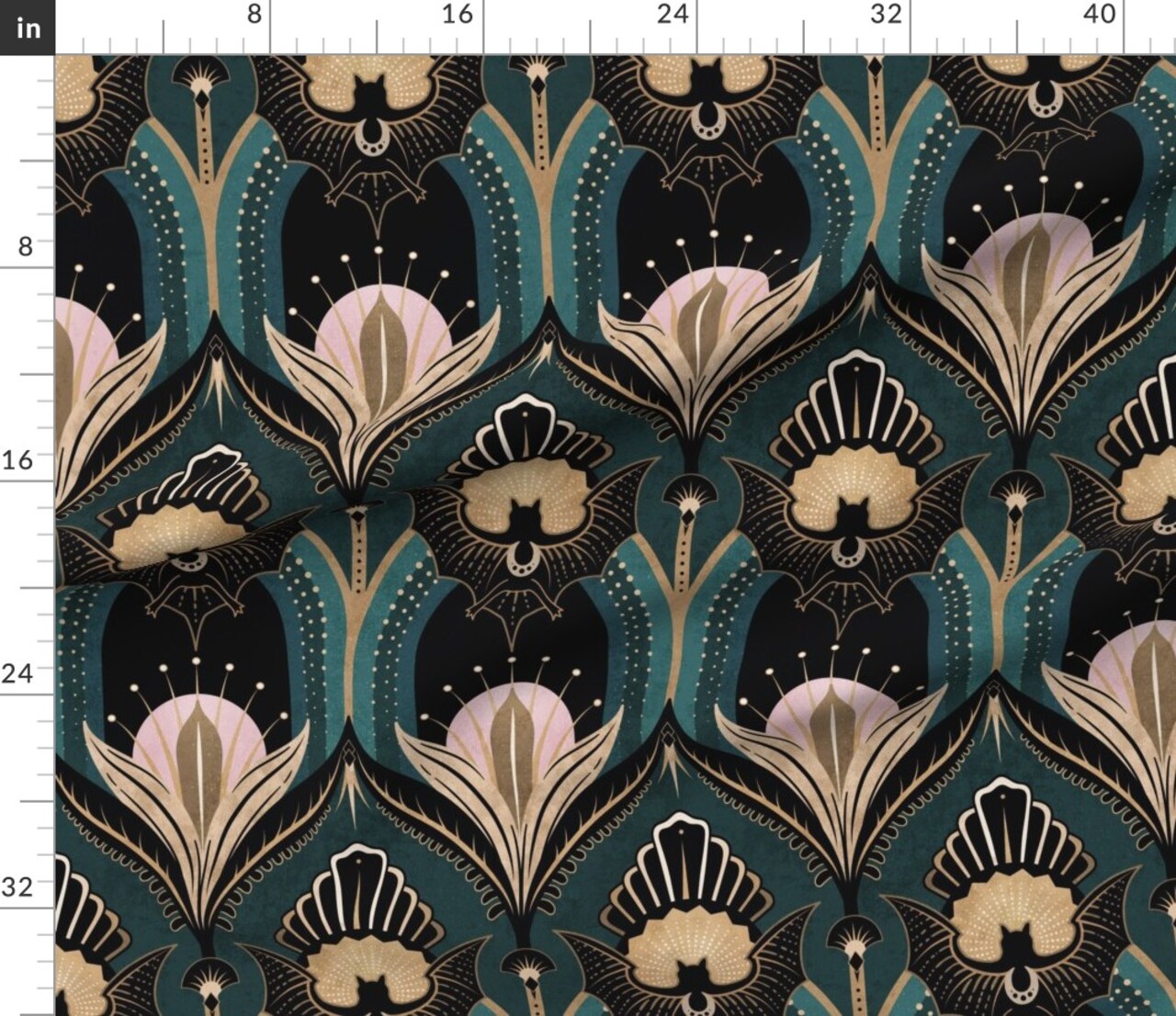 Various Fabrics by the Yard or Fat Quarter Bats And Flowers 1920S Maximalist Gothic Elegant Glamorous 20S Vintage Flappers Halloween Geometric Custom Printed Fabric by Spoonflower